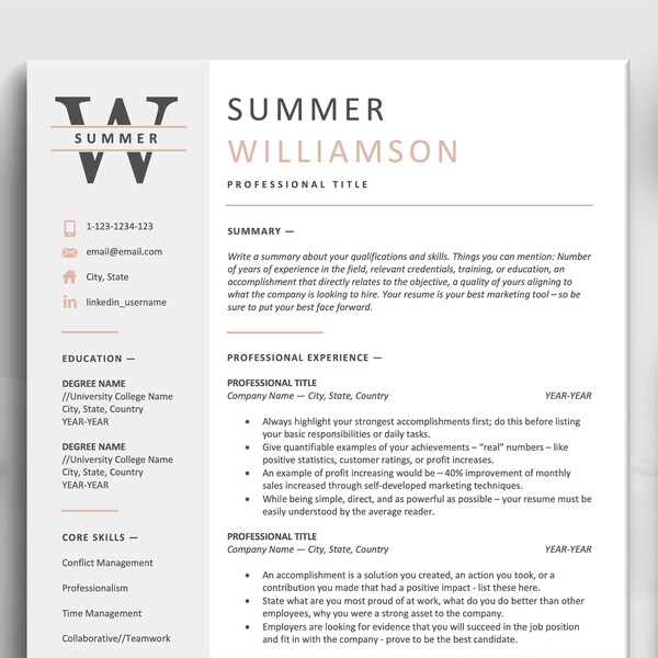 Best Professional Resume Template for Google Docs Word Apple Pages Etsy