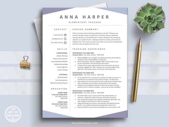 Teaching Resume Templates, Creative Resume Teacher, Resume Template Bundle, 3 Page Resume, Resume Cover Letter, Simple Resume Design