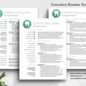 The Art of Resume | Professional Teal Dental Hygienist Dentist Resume Template Design Bundle | 3 Executive Page Resume CV Format