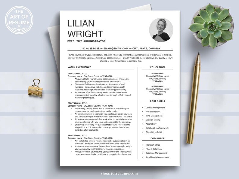 The Art of Resume | Professional Simple Modern Executive Resume CV Template Bundle Maker with Free Cover Letter | Download Business Clean Compatible Resume CV Design Any Job