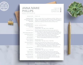 Simple Resume Template, Minimalist Resume, Professional Resume, CV Template, Cover Letter, 3 Page Resume, Executive Resume Design, Basic