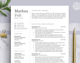 Professional Resume Template for Word, Mac Pages | 1, 2 & 3 Page CV Template, Accounting Resume, Executive Instant Digital Download Resume