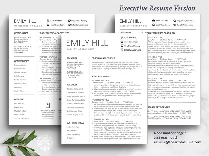 The Art of Resume Templates | Executive Resume Professional CV Design Template Maker | Curriculum Vitae | Three Page Resume Template Format