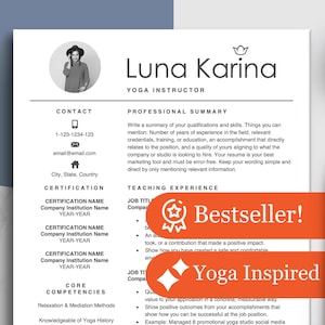 Yoga Resume Template Google Docs, Word, Pages, Yoga Teacher Resume CV, Cover Letter, Yoga Instructor Teaching, Sorority, Creative, Wellness