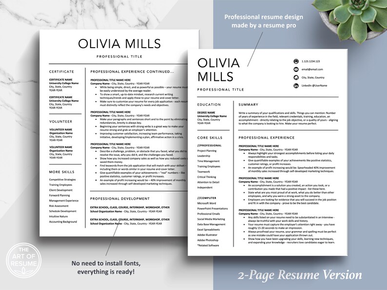 The Art of Resume Templates | Two Page Professional Simple Executive Resume CV Template | Curriculum Vitae