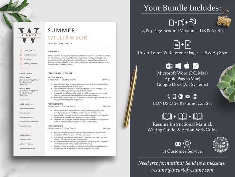 The Art of Resume Templates | ATS Friendly Compatible Resume CV Design Template Bundle, Instant Download Bundle for Google Docs, Apple Pages, Microsoft Word, Mac, PC, Chromebook, Tablet