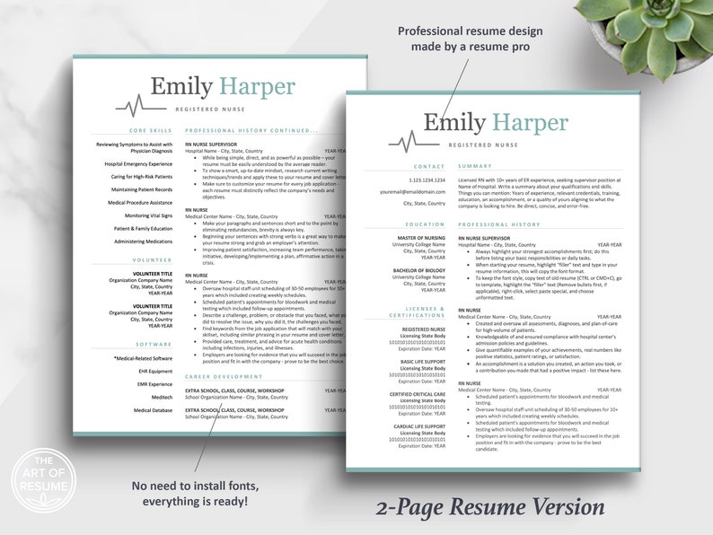 The Art of Resume | Professional Nurse Doctor Resume CV Template Design Bundle | Two Page Resume Format