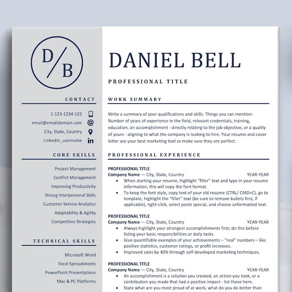 Professional Resume Template Word, Mac Pages | Formal Resume Design | 1, 2, 3 Page Resume CV Format, Modern Resume Job, Free Resume Icons