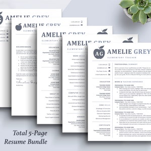 The Art of Resume Templates |  Creative Teacher Blue Grey Resume CV Design Bundle including matching cover letter and reference page