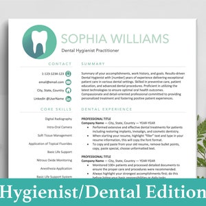 Dental Resume Template, Dentist CV Templates, Dental Student Resume CV Bundle, Dental Assistant, Dental Cover Letter Template Word Pages