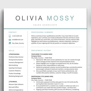 Professional Resume Template, CV Template, Modern Resume Template, Sales Resume, Customer Service Resume, Hospitality New Graduate, Cashier