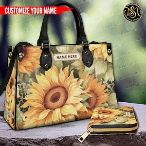 Marchstyle - Bolsos y carteras de piel de leopardo con nombre personalizado para mujer, billetera vintage con girasol, cartera con girasol, cartera de piel con flores