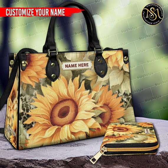 Marchstyle Custom Name Sunflower Leopard Leather Handbags Purse for Women Sunflower Vintage Wallet sunflower Purse flower Leather Purse Etsy
