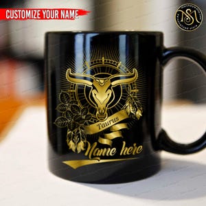 Personalized Taurus Mug, Custom Name Zodiac Coffee Cup, Astrology Birthday Gift for Taurus Woman Man, Star Sign Horoscope Mug image 9