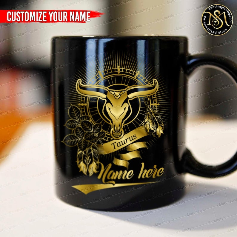 Personalized Taurus Mug, Custom Name Zodiac Coffee Cup, Astrology Birthday Gift for Taurus Woman Man, Star Sign Horoscope Mug image 9
