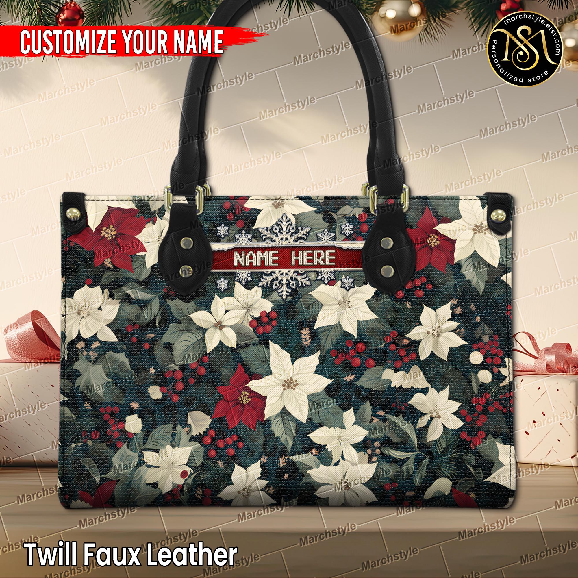 Discover Marchstyle - Personalized PU Leather Handbag, December Birth Flowers
