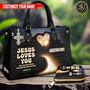 Marchstyle - Cartera y bolso de cuero personalizados con versículo bíblico, nombre personalizado Jesús te ama, billetera cristiana, billetera de oración, amante de Jesús