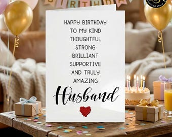 Husband Birthday Card, Happy Birthday to My Amazing Husband, Thoughtful Sentimental Card for Him, 5x7 Folded Greeting Card with Envelope