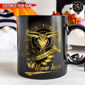 Personalized Taurus Mug, Custom Name Zodiac Coffee Cup, Astrology Birthday Gift for Taurus Woman Man, Star Sign Horoscope Mug image 6