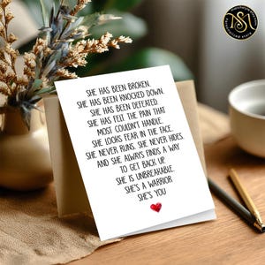 Tarjeta inspiradora de mujer fuerte (12,7 x 18,8 cm), con cita de mujer guerrera, regalo de ánimo para ella, tarjeta de empoderamiento motivacional, mensaje inspirador. imagen 4