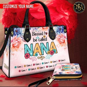 Marchstyle - Bolso y cartera de cuero personalizados con la frase "Bendita seas llamada Nana, abuela, madre, tía, hermana, sus hijos se levantan"