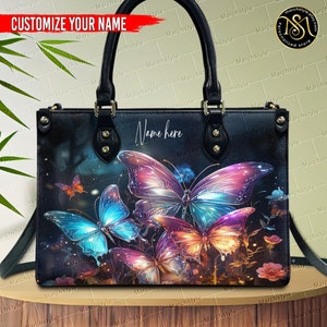 Marchstyle Nome personalizzato Foresta magica con borsa e borsetta in pelle con farfalle colorate, Farfalla della foresta da sogno con portafoglio con ali colorate immagine 10