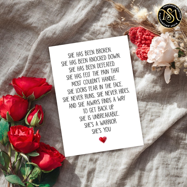 Tarjeta inspiradora de mujer fuerte (12,7 x 18,8 cm), con cita de mujer guerrera, regalo de ánimo para ella, tarjeta de empoderamiento motivacional, mensaje inspirador. imagen 7
