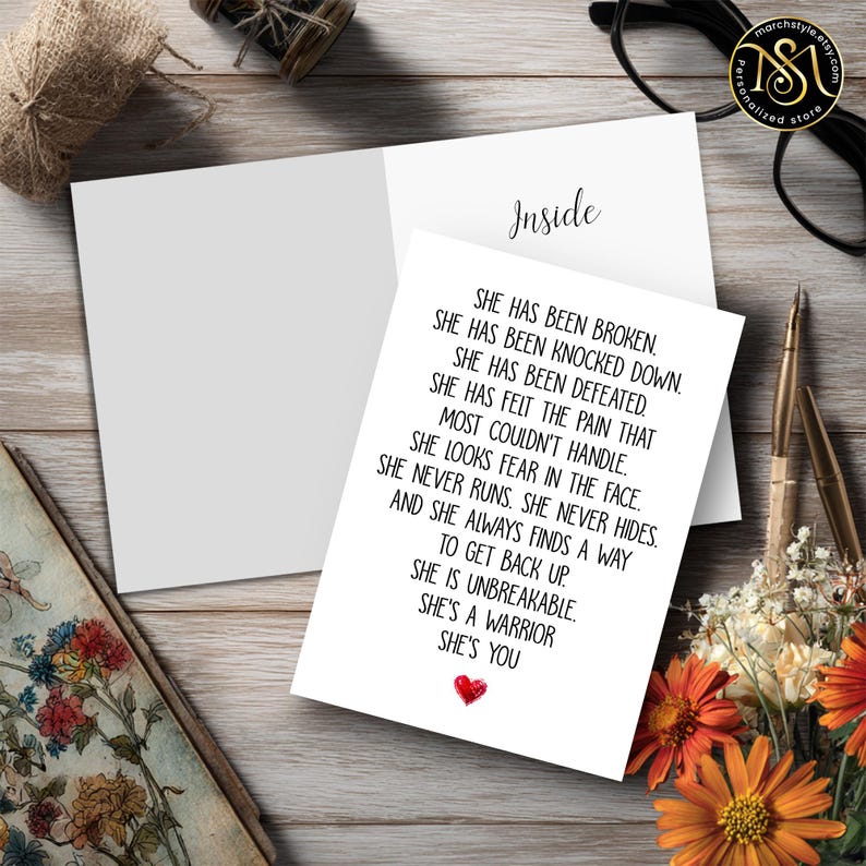 Tarjeta inspiradora de mujer fuerte (12,7 x 18,8 cm), con cita de mujer guerrera, regalo de ánimo para ella, tarjeta de empoderamiento motivacional, mensaje inspirador. imagen 10