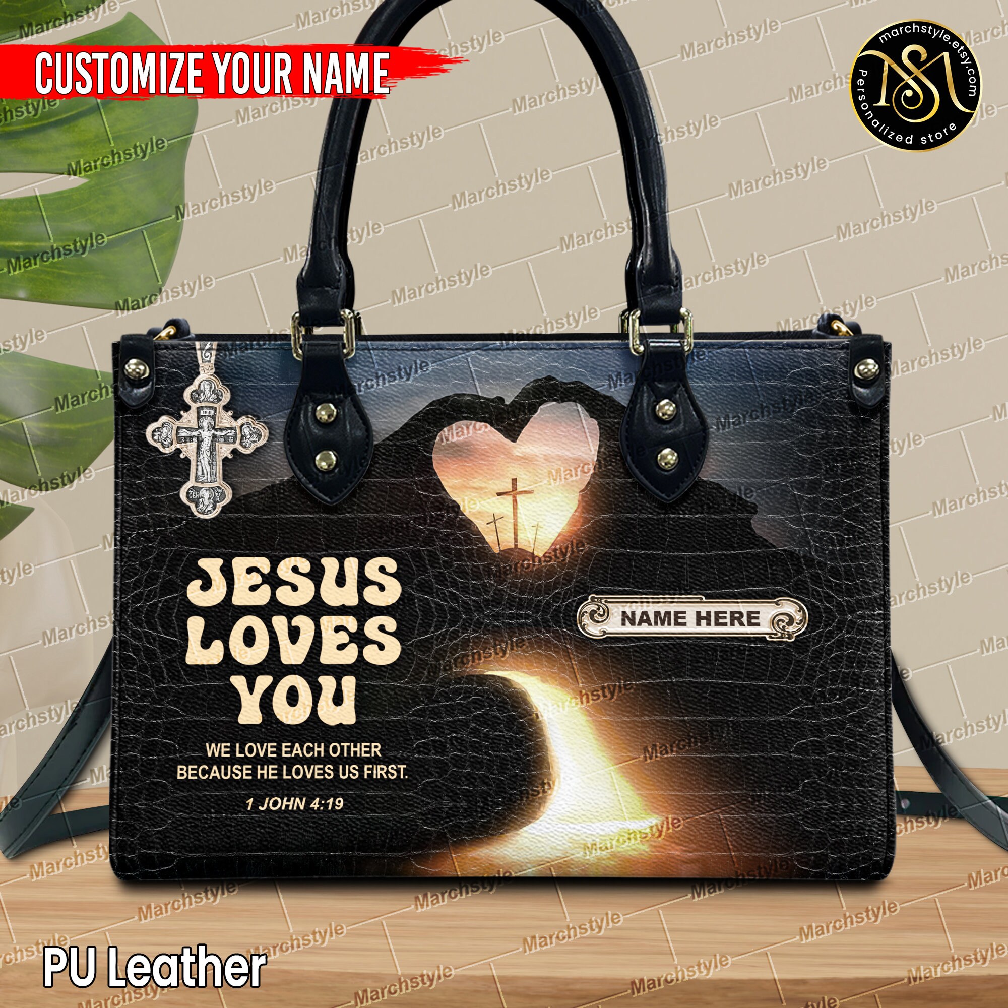 Discover Marchstyle - Personalized Leather Handbag With Bible Verse, Custom Name Jesus Loves You, Christian Wallet, Pray Wallet, Lover Jesus