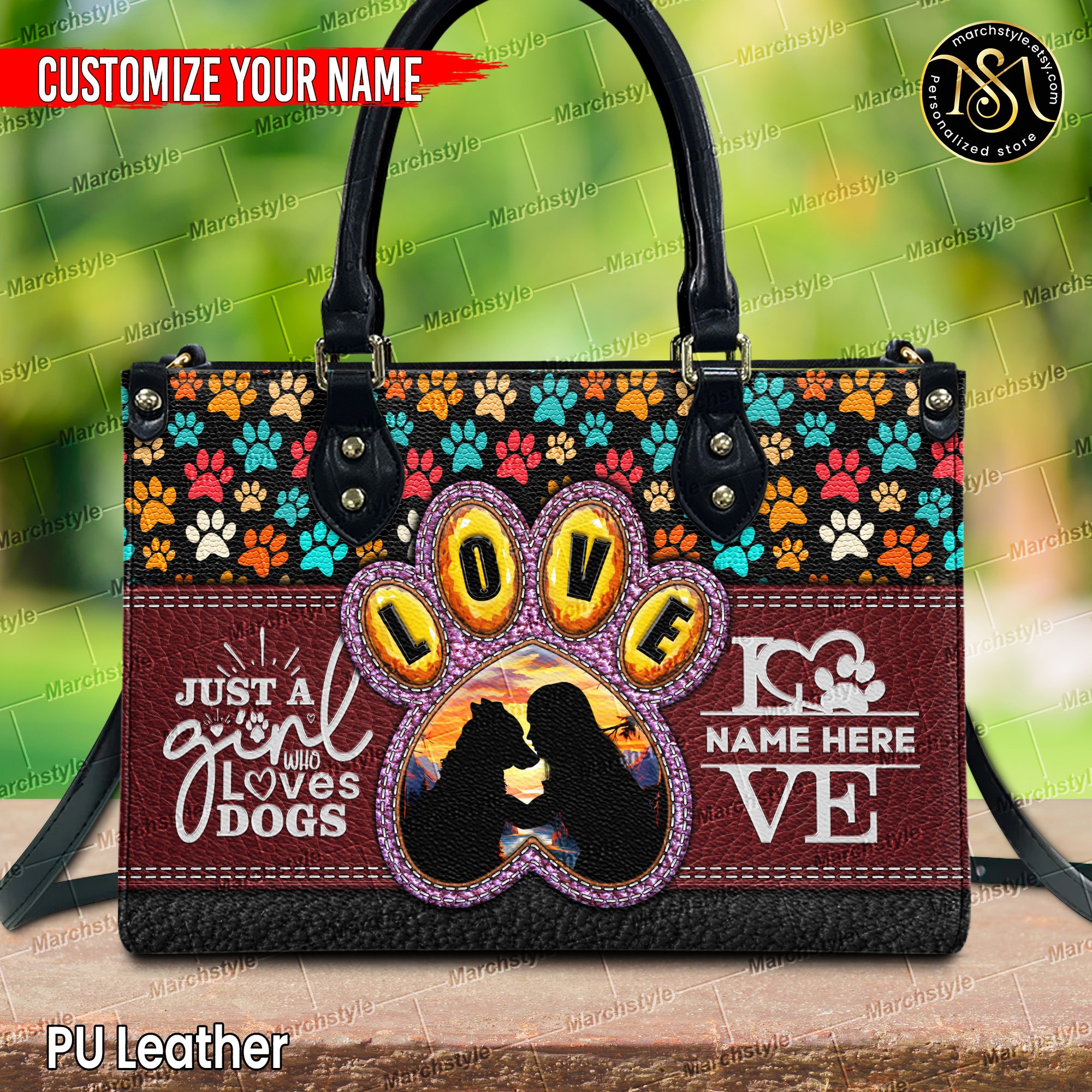 Discover Marchstyle - Personalized Leather Handbag With Just A Girl Who Loves Dogs, Custom Name Pet Lady Wallet, Cat Lover Bag , Dog owner