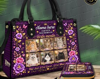 Bolso o cartera personalizada para amantes de los gatos, monedero con foto de gato personalizada, regalo de cumpleaños para reinas, bolso de mano personalizado para amantes de los gatos, bolso de hombro con nombre de gato.