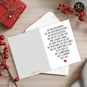 Tarjeta inspiradora de mujer fuerte (12,7 x 18,8 cm), con cita de mujer guerrera, regalo de ánimo para ella, tarjeta de empoderamiento motivacional, mensaje inspirador. imagen 5