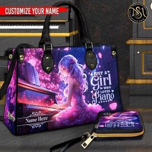 Marchstyle - Bolsas e bolsas personalizadas Just A Girl Who Loves Piano, carteira para aniversário de estudante de piano, professor, presentes personalizados da academia de música
