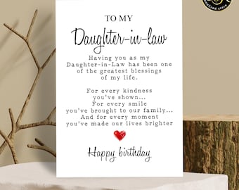 Tarjeta de cumpleaños para nuera, Tarjeta para mi nuera, Regalo de cumpleaños significativo para nuera, Tarjeta de la suegra, Tarjeta de 5x7