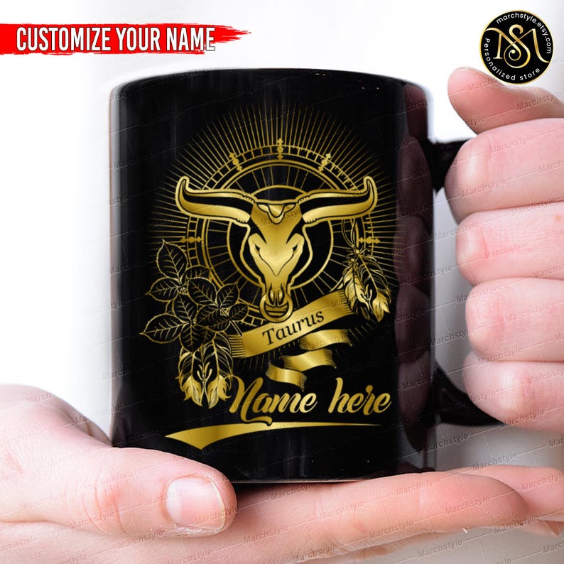 Personalized Taurus Mug, Custom Name Zodiac Coffee Cup, Astrology Birthday Gift for Taurus Woman Man, Star Sign Horoscope Mug image 5