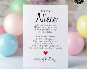 Carte d'anniversaire nièce, carte à ma nièce, carte d'anniversaire sentimentale pour nièce, cadeau joyeux anniversaire nièce, carte de voeux de tante, nièce mignonne