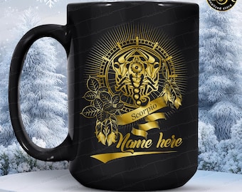 Personalized Scorpio Mug, Custom Name Scorpio Gift, Zodiac Sign Coffee Cup, Mystical Astrology Mug, October November Birthday