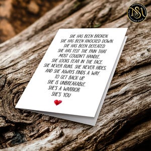 Tarjeta inspiradora de mujer fuerte (12,7 x 18,8 cm), con cita de mujer guerrera, regalo de ánimo para ella, tarjeta de empoderamiento motivacional, mensaje inspirador. imagen 8