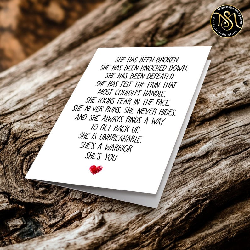 Tarjeta inspiradora de mujer fuerte (12,7 x 18,8 cm), con cita de mujer guerrera, regalo de ánimo para ella, tarjeta de empoderamiento motivacional, mensaje inspirador. imagen 8
