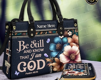 Bolso cristiano personalizado, bolso con nombre y versículo bíblico personalizados, bolso de mano de cuero con el Salmo 46:10, regalo de fe para mamá, bolso de hombro religioso para mujer