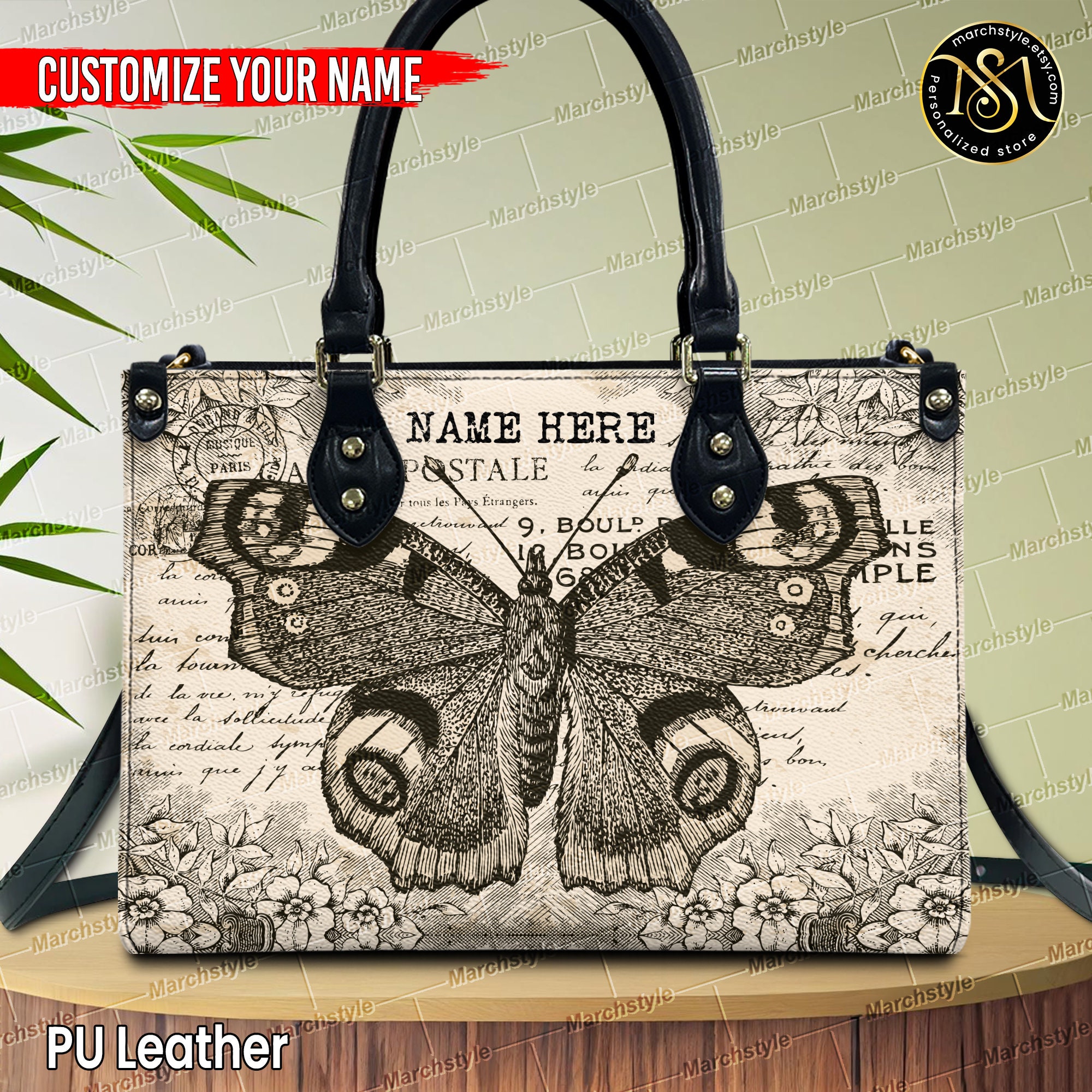 Discover Marchstyle - Butterfly Vintage Handbag, 70s Leather Bag, Custom Name Vintage Butterfly Crossbody Bag with letter, Hope handbag