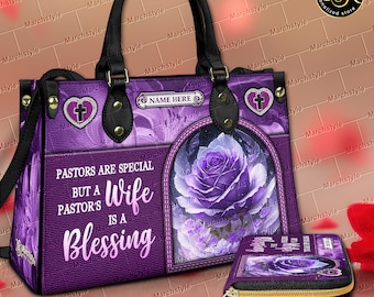 Bolso o cartera de cuero personalizado con nombre personalizado para la esposa del pastor, cartera para la esposa del pastor, regalo de oración.