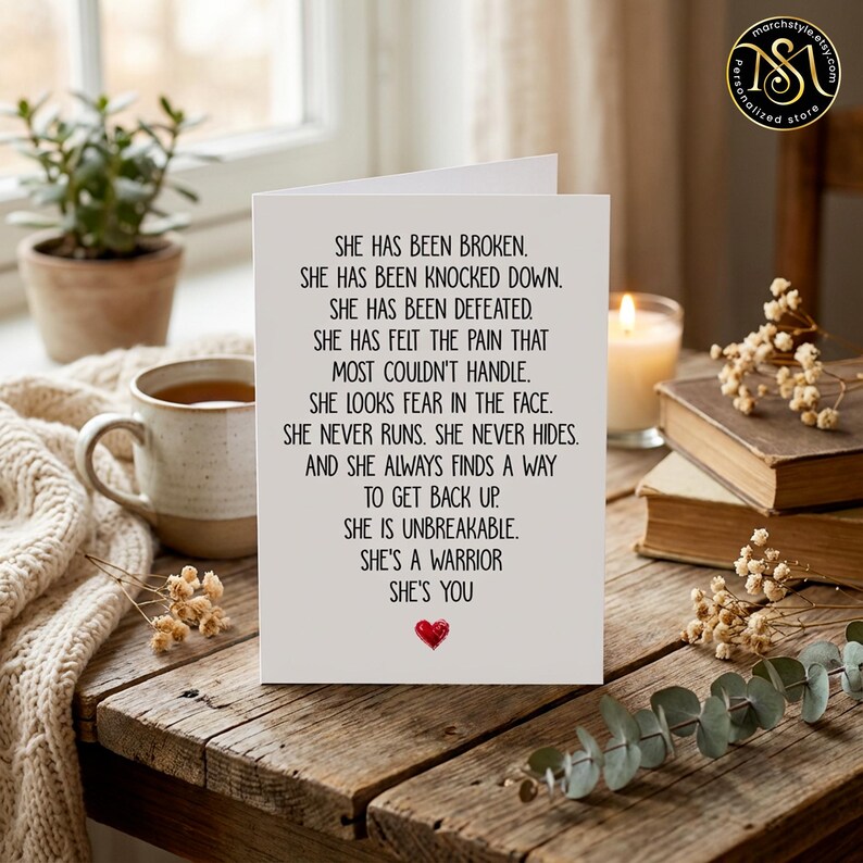 Tarjeta inspiradora de mujer fuerte (12,7 x 18,8 cm), con cita de mujer guerrera, regalo de ánimo para ella, tarjeta de empoderamiento motivacional, mensaje inspirador. imagen 1