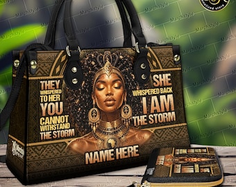 Personalized Black Queen Handbag or Wallet, I Am The Storm Purse, Custom African American Gift for Her,Empowered Woman Tote Bag
