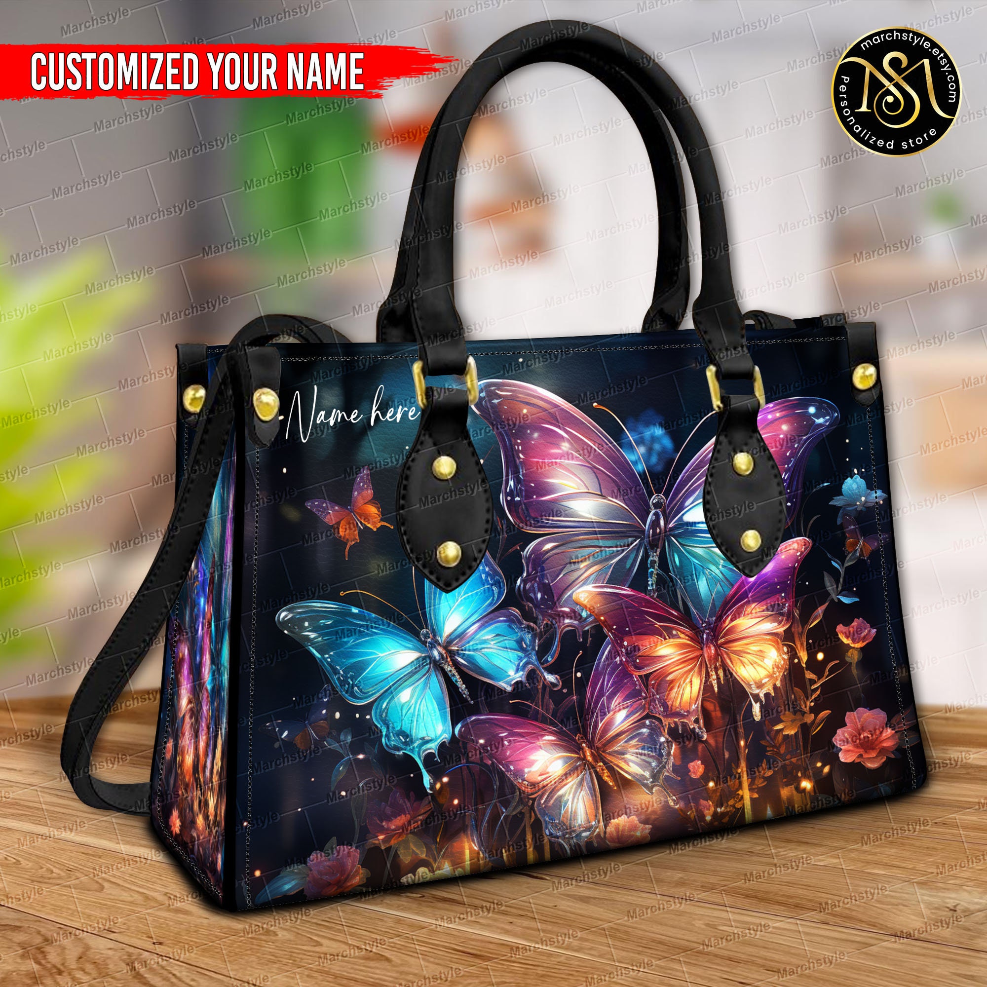 Discover Motif Magique Avec Papillons Coloré Sac En Cuir