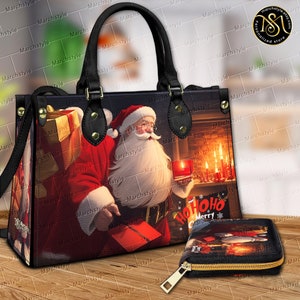 Märzstil - HoHoHo! Frohe Weihnachten Santa Leder Handtasche & Geldbörse, Santa Lover Wallet, Santa Crossbody Taschen, Geschenk für Frauen Shopping