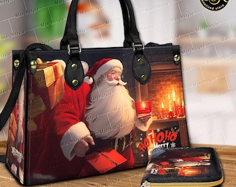 Marchstyle - HoHoHo! Merry Christmas Santa Leather Handbag or Wallet, Santa Lover Purse, Santa crossbody bags, Gift For Women Shopping Xmas