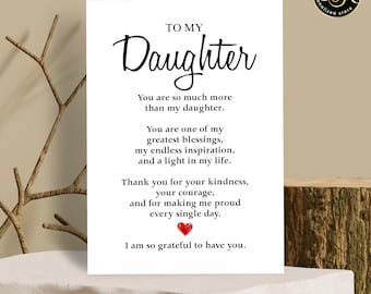 Tarjeta para mi hija, regalo sentimental para hija, tarjeta de cumpleaños para hija de mamá, tarjeta "Orgullosa de ti", tarjeta plegada significativa de 5x7