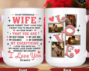 Märzstil - Personalisierte Tasse mit Fotos von Paaren, Geschenktasse für Frau Sie, ich liebe dich von ganzem Herzen, Geschenk vom Ehemann