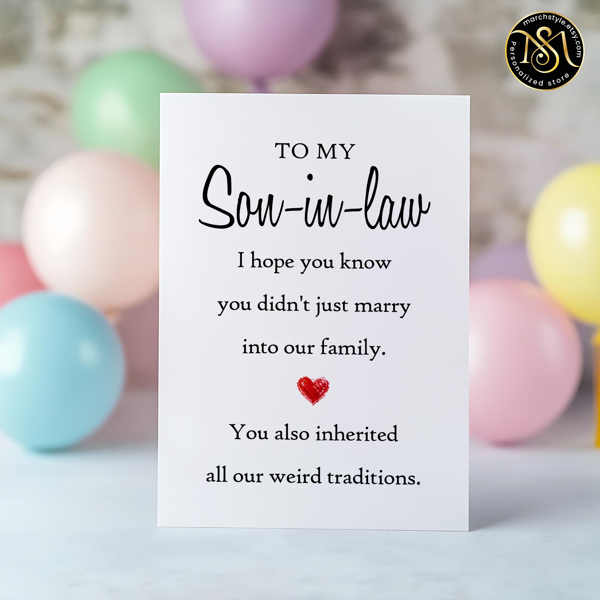 Funny Son in Law Card, Son in Law Birthday Card, Welcome to the Family Card, Son in Law Gift, Card from Mother in Law, Folded Card 5x7